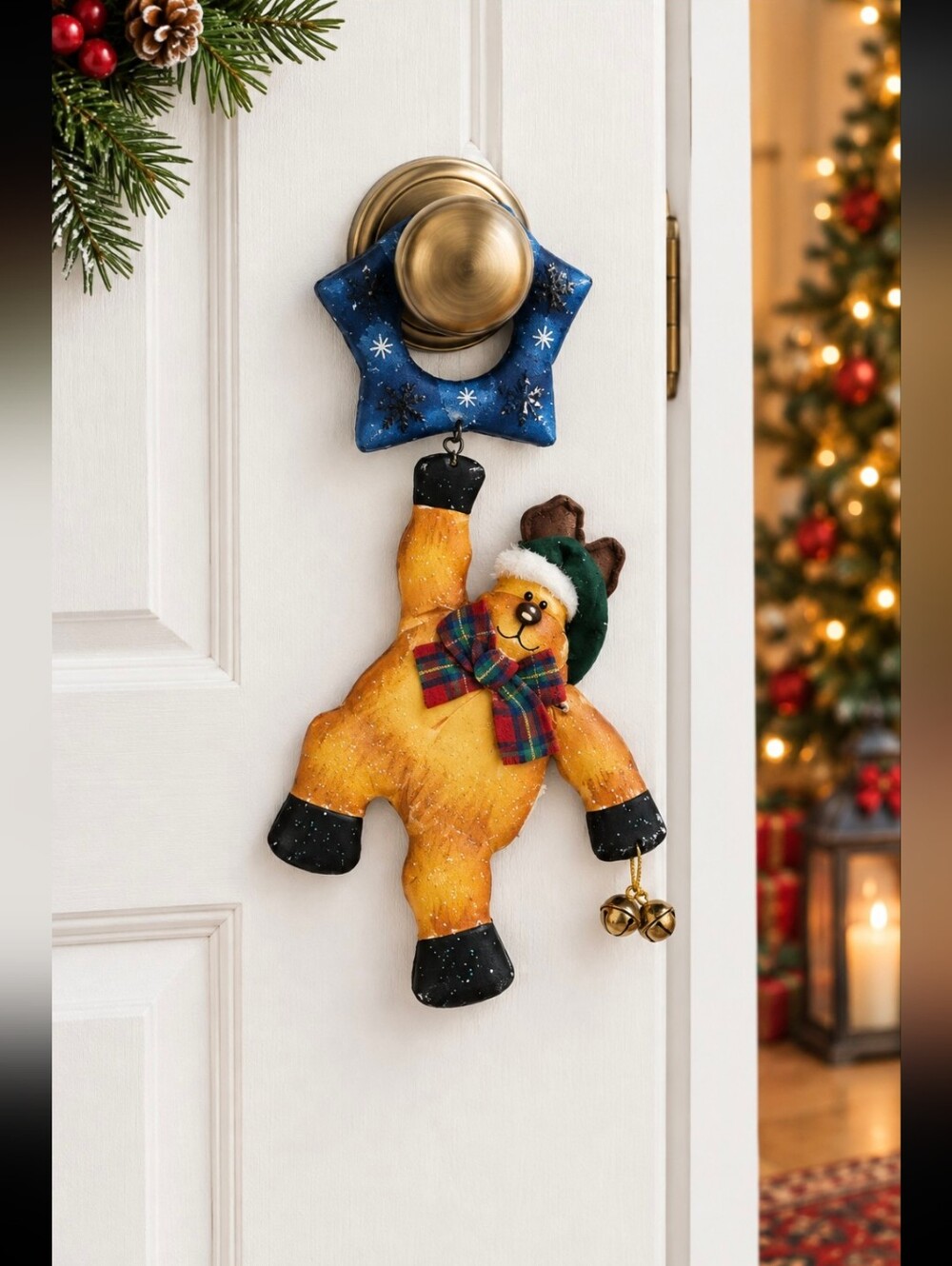 🦌 Paper Mache Reindeer Doorknob Hanger 🦌